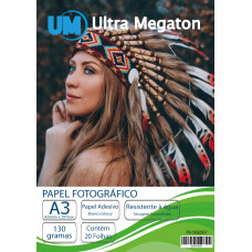 Papel Fotográfico Glossy Adesivo A3 130G 20 Folhas Ultra Megaton