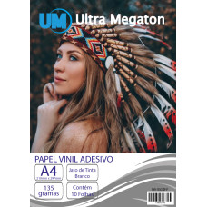 Papel Vinil Adesivo Branco Jato de Tinta A4 135G 10 Folhas Ultra Megaton