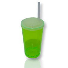 Copo Suco Caldereta 300ml com tampa e canudo Neon Verde