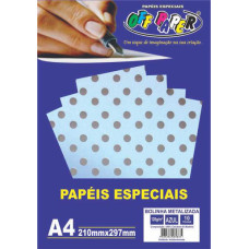 Papel Bolinha Metalizado Azul A4 120g 10 Folhas Off Paper