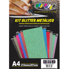 Papel Glitter Metalizado A4 250G 10 Folhas Sortidas Off Paper