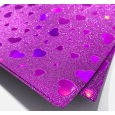 Papel Glitter Rosa com Coração A4 150G 5 Folhas