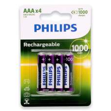 Pilha Recarregável AAA 1000 mAh Com 4 R03B4RTU10/97 Philips